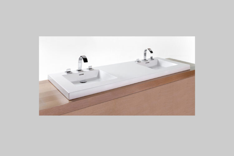 double vessel sink white gloss on counter