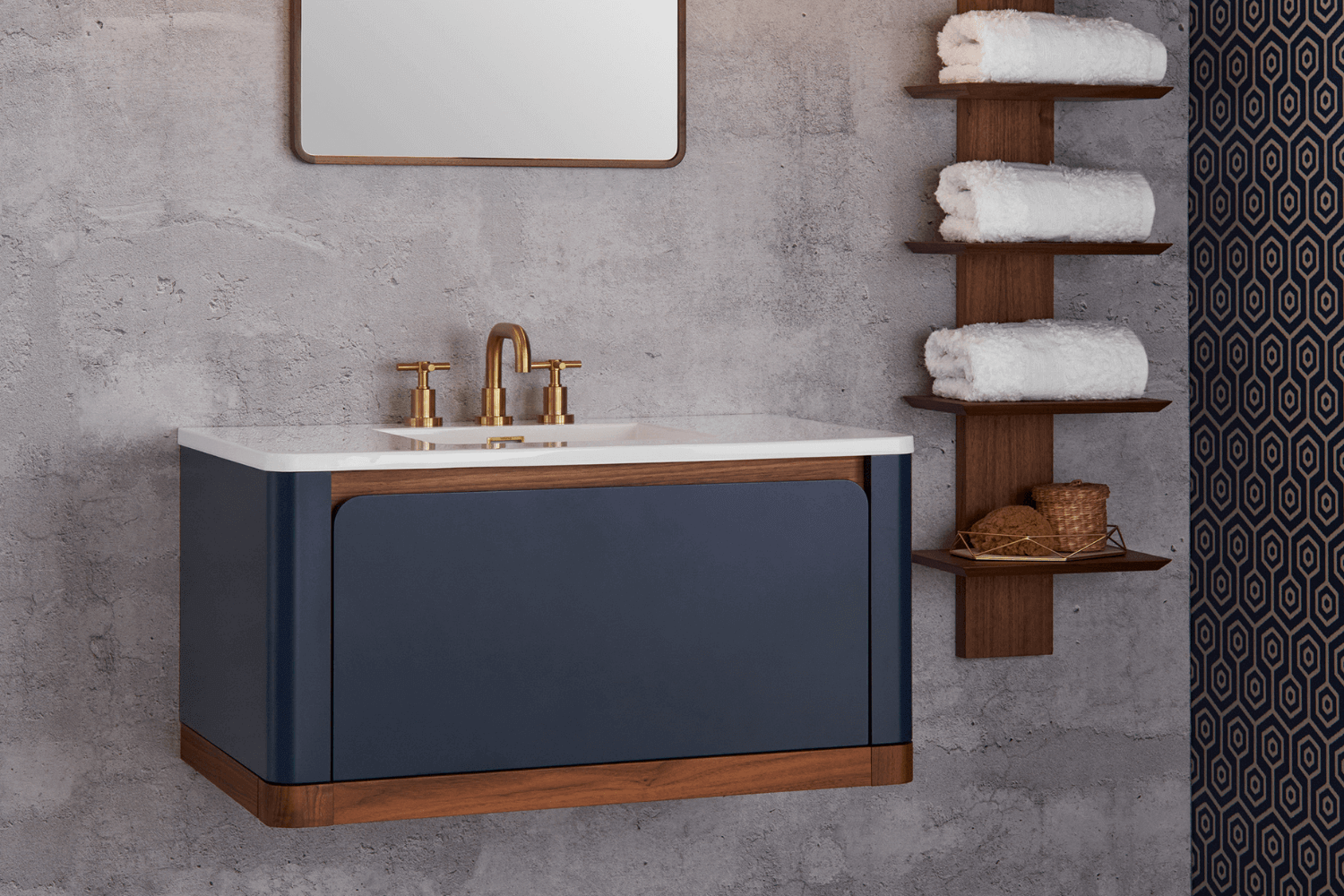 24 Wall Mounted Bathroom Vanity and Sink Combo, Blue Floating Bathroom  Vanity with White Ceramic Sink